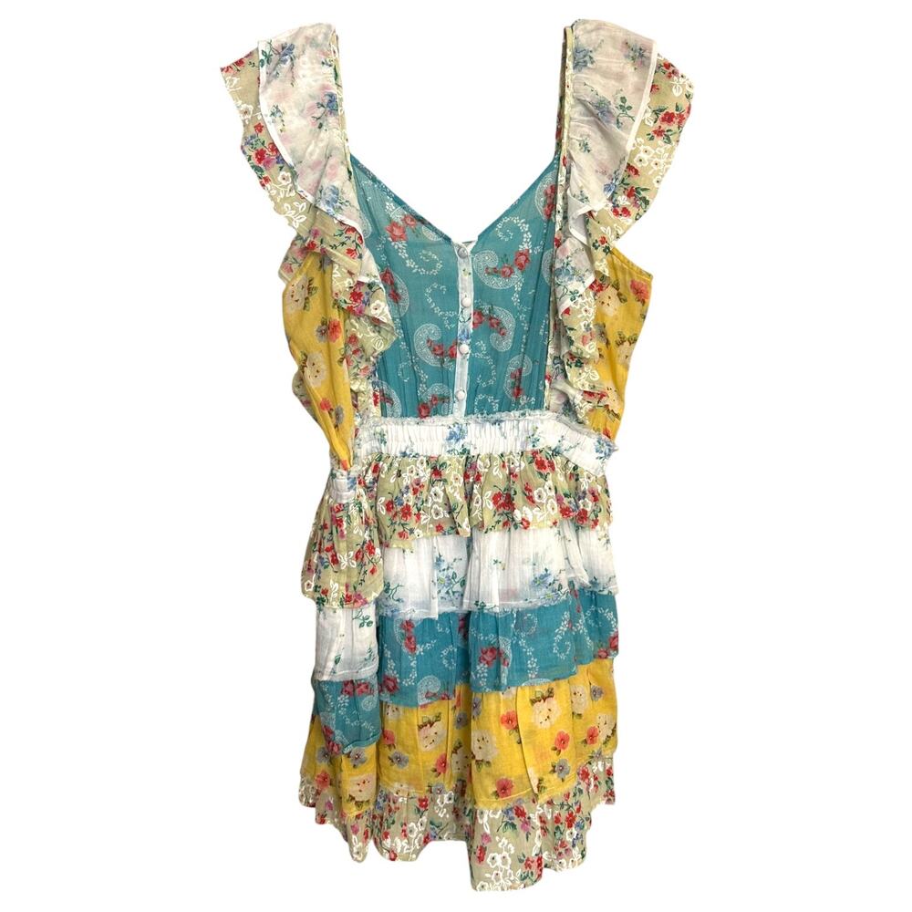 LoveShackFancy Women's ‘Phyllis’ Mini Dress, Floral Ruffled Patchwork, Large - Picture 2 of 9